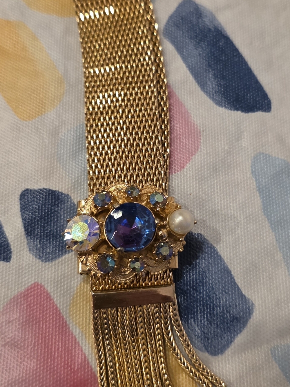 Victorian Jewelled Mesh Slide Gold Tone Bracelet